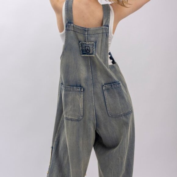 Patchwork Denim Bib Overalls - Picture 16 of 16